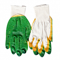 Перчатки х/б 13 класс "ЛЮКС" с двойным латексным покрытием (зеленые) 213 ДО 10/200шт